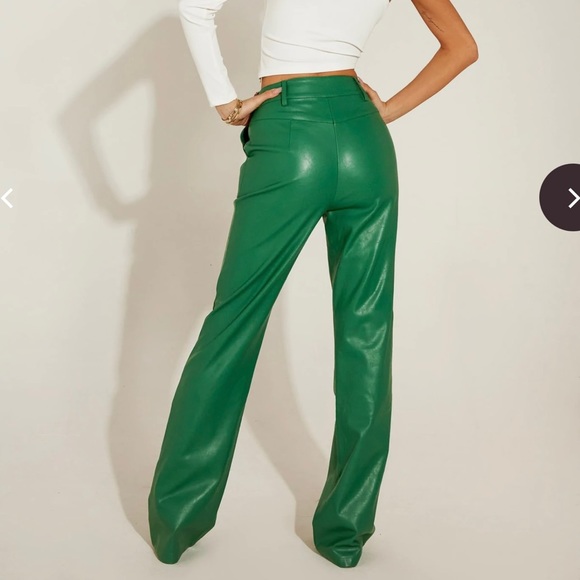 Green Vegan Leather Bustier Corset and Pant Set - Picture 3 of 5